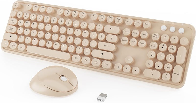 Kootop Wireless Keyboard, Cute Colorful 104 Keys Typewriter Retro Round Keycaps Keyboard for PC Laptop,Desktop,Windows, Home and Office Keyboards, s500 coffee - Image 1